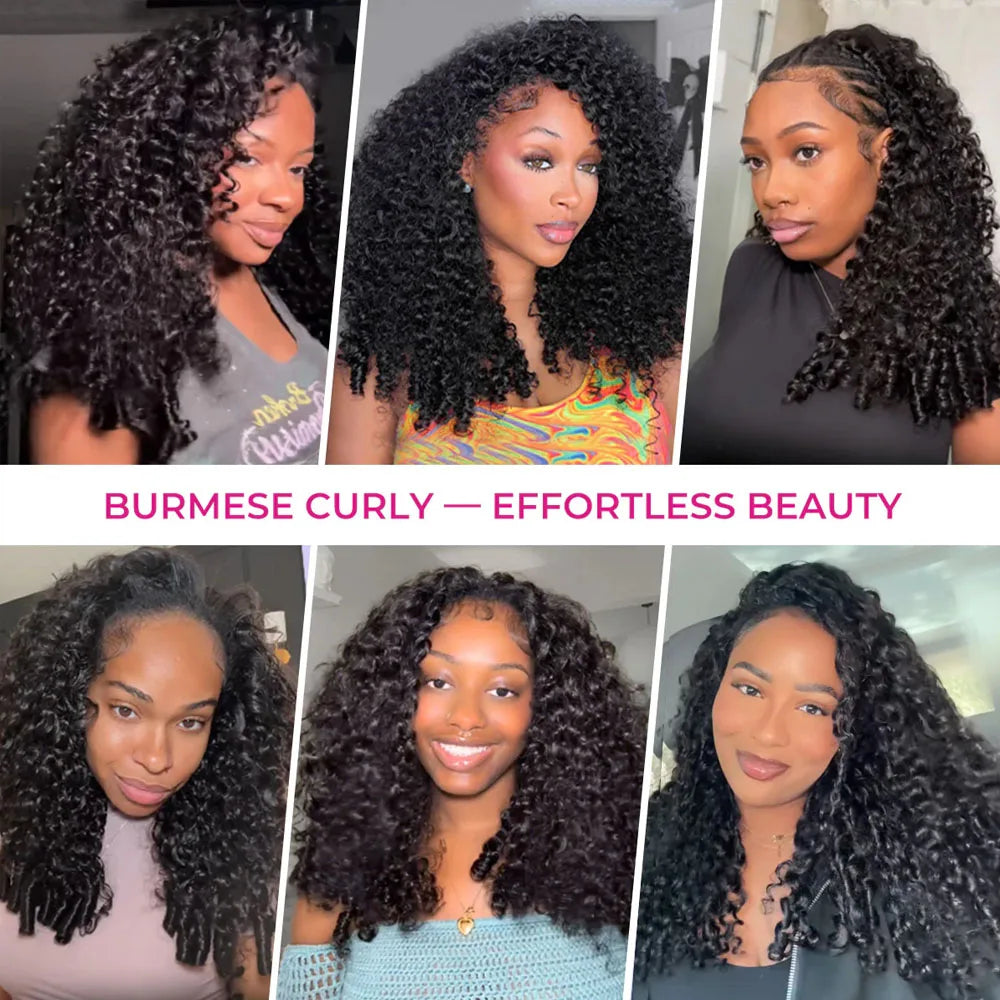 250% Vietnamese Burmese Curly Half Glueless Wigs Clip Ins Flip Over 3 IN 1 Burmese Curly Half Wig With Drawstring Human Hair Wig