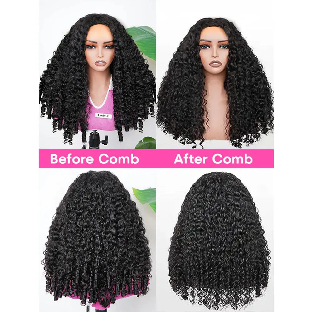 250% Vietnamese Burmese Curly Half Glueless Wigs Clip Ins Flip Over 3 IN 1 Burmese Curly Half Wig With Drawstring Human Hair Wig