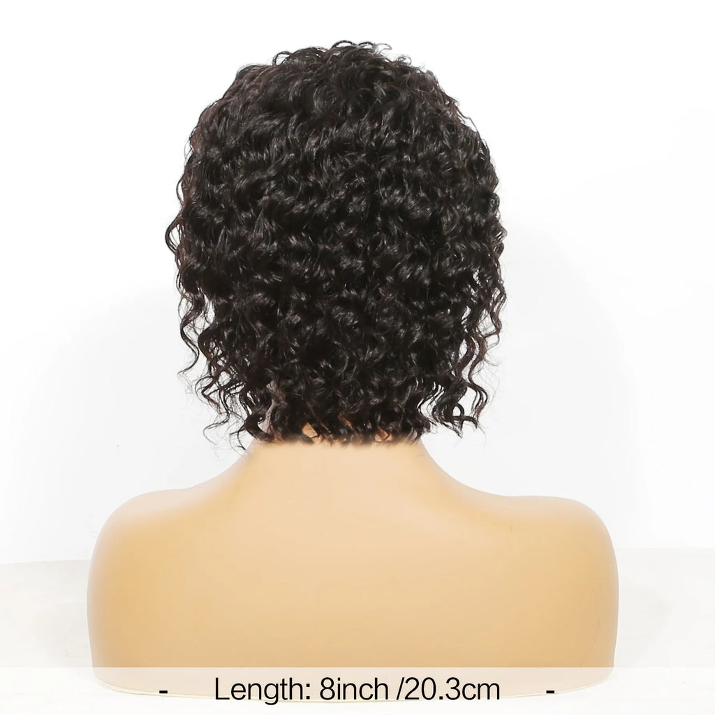 Deep Wave Headband Wig Human Hair Curly Bob Wigs For Women 100% Real Hair Bobo Wigs Full Machine Made Wigs Natural Black Hair