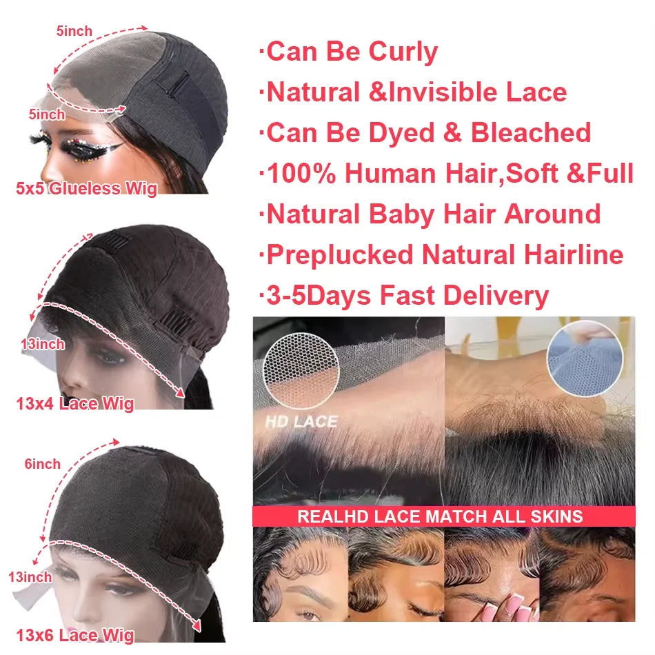 300 Density 30 36 Inch Body Wave Lace Frontal Human Hair Wigs 13x6 13x4 Remy Transparent 5x5 Glueless Wig Lace Front Wig