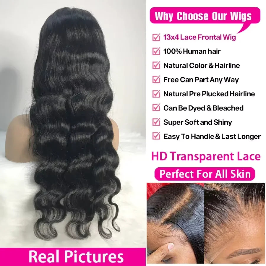 300 Density 30 36 Inch Body Wave Lace Frontal Human Hair Wigs 13x6 13x4 Remy Transparent 5x5 Glueless Wig Lace Front Wig