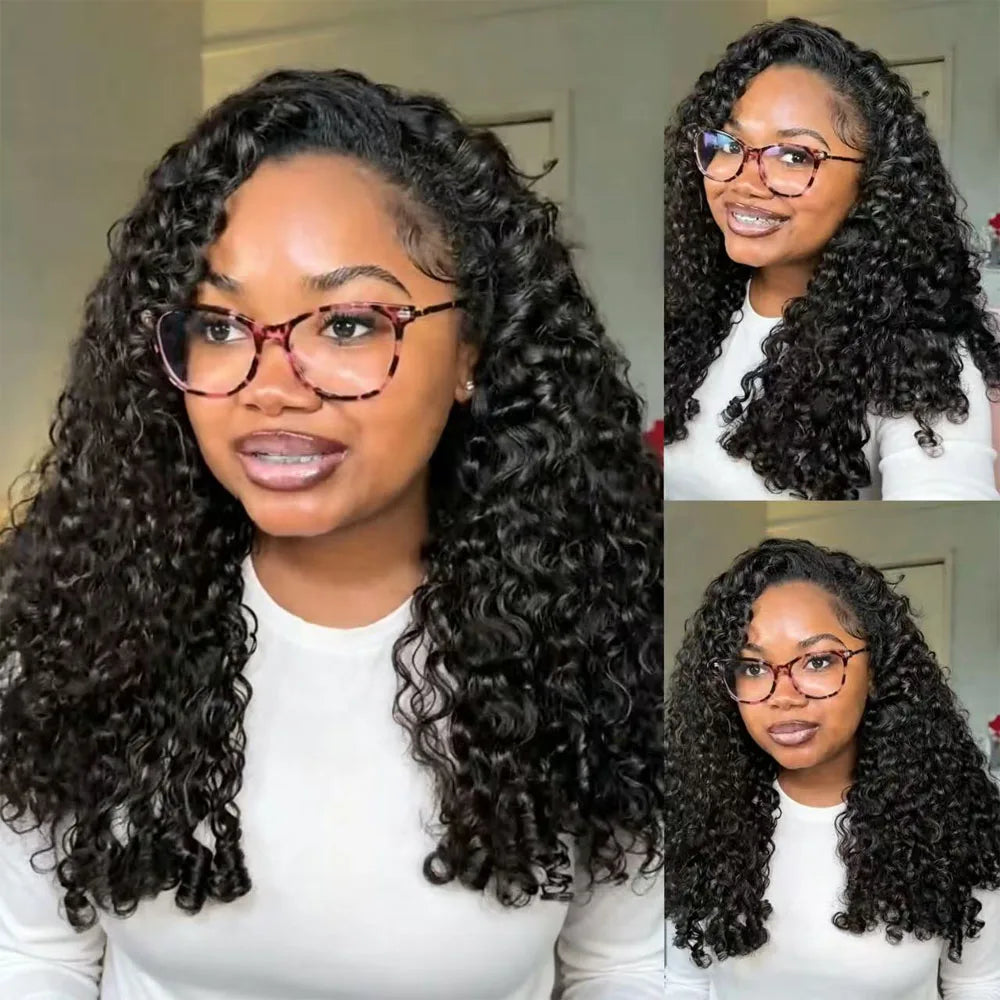 250% Vietnamese Burmese Curly Half Glueless Wigs Clip Ins Flip Over 3 IN 1 Burmese Curly Half Wig With Drawstring Human Hair Wig