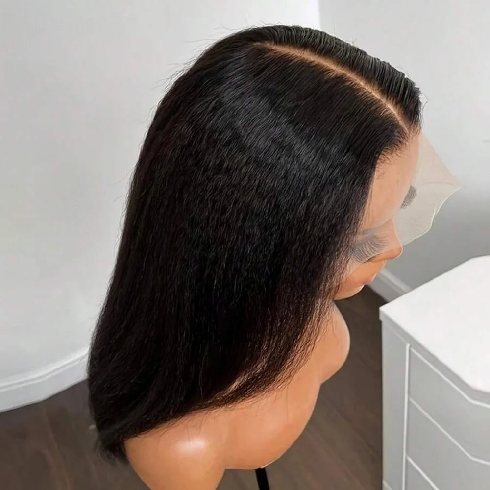 4C Curly Edges Kinky Straight Human Hair Wig 13X4 HD Transarent Lace Frontal Human Hair Wig Wear And Go Glueless Human Hair Wigs