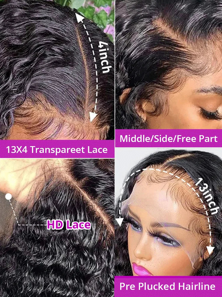 200 Density 40 Inch 13x6 Deep Wave Hd Lace Frontal Wigs Human Hair Curly Wigs Water Wave 13x4 Lace Front Wig For Black Women Wig