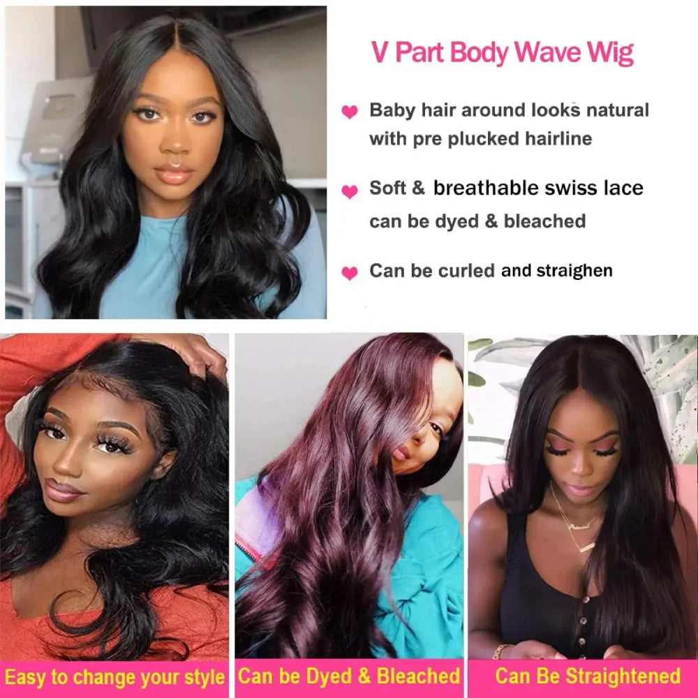 No Leave Out V Part Body Wave Wigs 200% Density Upgrade Machine Brazilian Hair 32 Inches Remy Human Hair Easy Install Natural Hair For Women