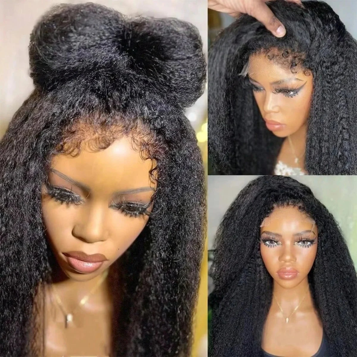 4C Curly Edges Kinky Straight Human Hair Wig 13X4 HD Transarent Lace Frontal Human Hair Wig Wear And Go Glueless Human Hair Wigs