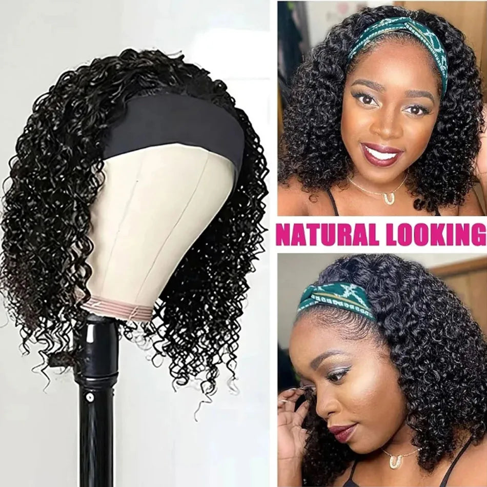 Brazilian Kinky Curly Headband Wigs Wear And Go Glueless Human Hair Wig Full Machine Made Short Bob Curly Wigs For Women 250%