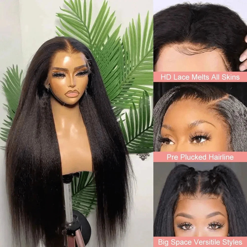 4C Curly Edges Kinky Straight Human Hair Wig 13X4 HD Transarent Lace Frontal Human Hair Wig Wear And Go Glueless Human Hair Wigs