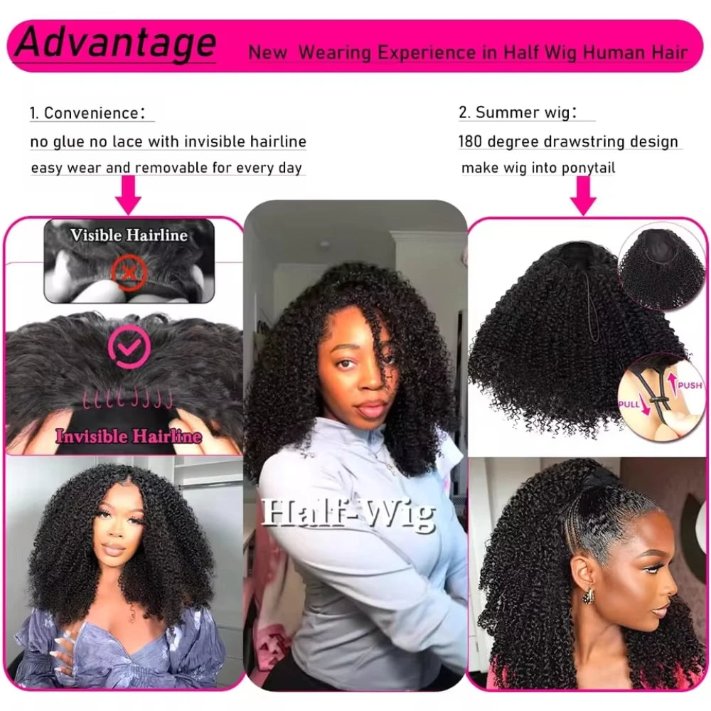 32 Inch Kinky Curly Half Wig Remy Hair 200% Density Machine Remy Human Hair No Leave Out Curly Wigs Upgrade Clip In Half Wigs For Women