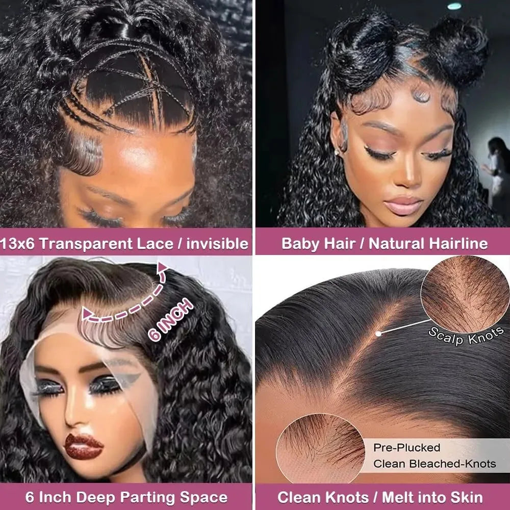 34 Inch Jerry Curly Virgin Human Hair Wig Natural Black 13x4 HD Transparent Lace Front Wig Pre Trimmed Natural Hairline Wigs
