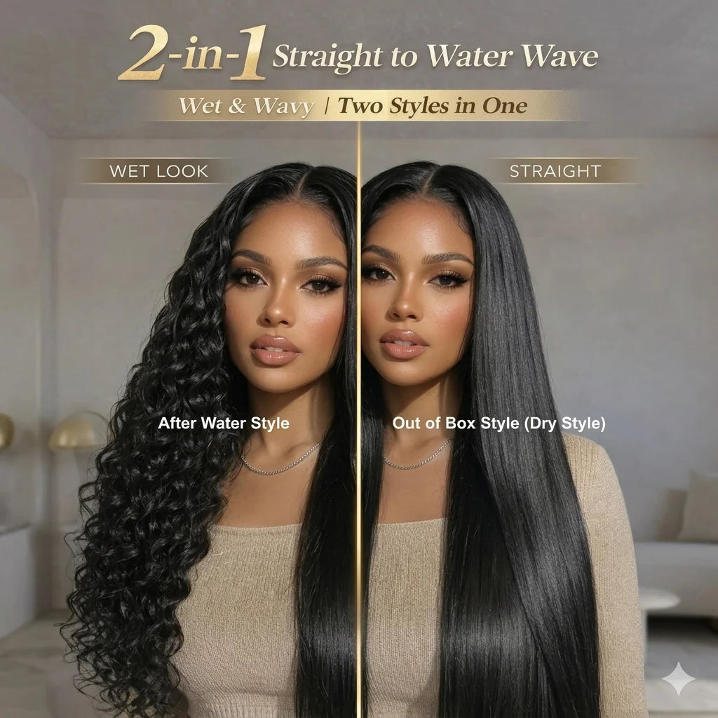 2-In-1 Straight To Water Wave Dream Curl Glueless 100% Human Hair Wig With Drawstring 13x4 13x6 Full HD Lace Frontal Wigs