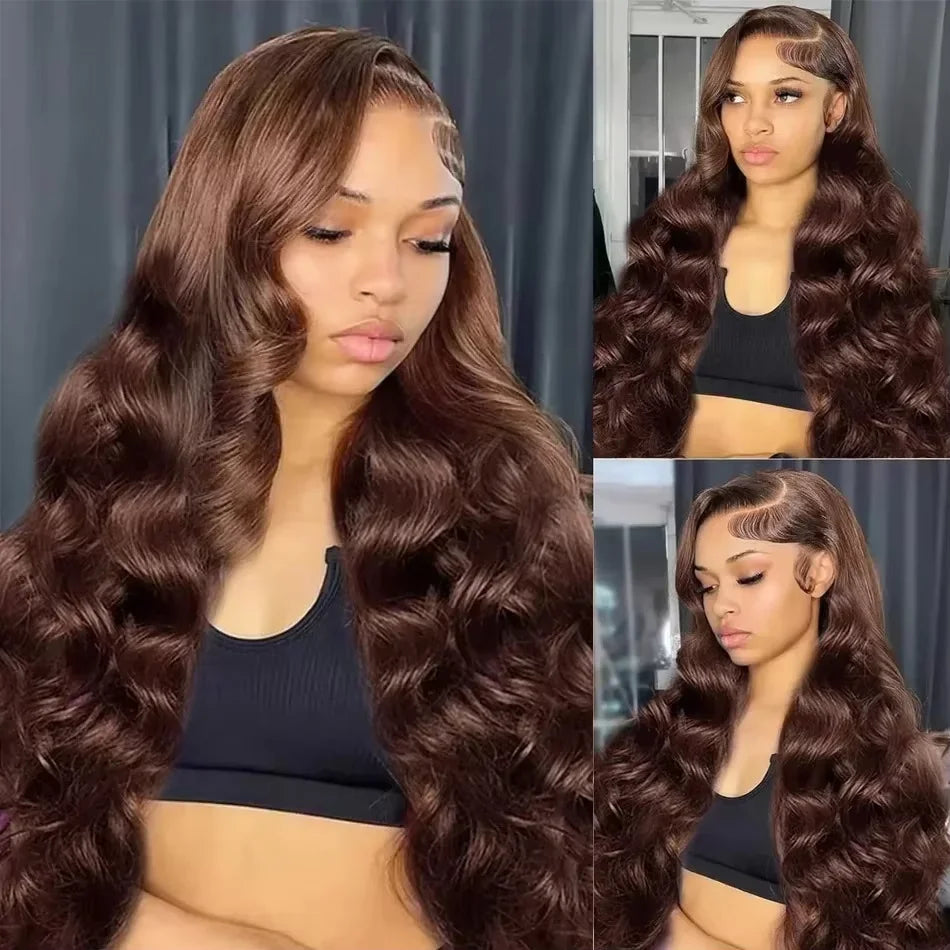 HD 200% 30 36 Inches Chocolate Brown Body Wave 13x6 Lace Front Human Hair Wigs 13x4 Lace Frontal Wig Brazilian Remy Hair Wig