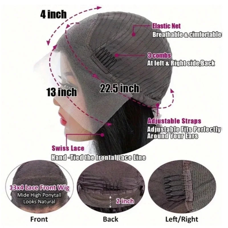Glueless 13x6 Body Wave Human Hair Wigs Pre Plucked 40 Inches 250% Density HD Lace Front Wigs Human Hair Body Wave Natural Black
