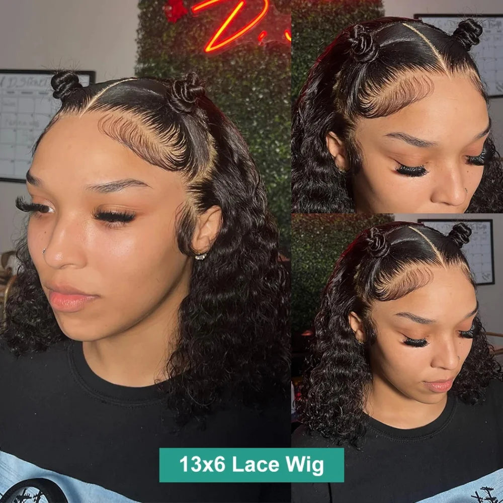 Deep Wave 13x6 HD Transparent Lace Front ≥98% Human Hair Wigs 200% Real Density Curly 13x4 Lace Frontal Wigs Women Wet And Wavy