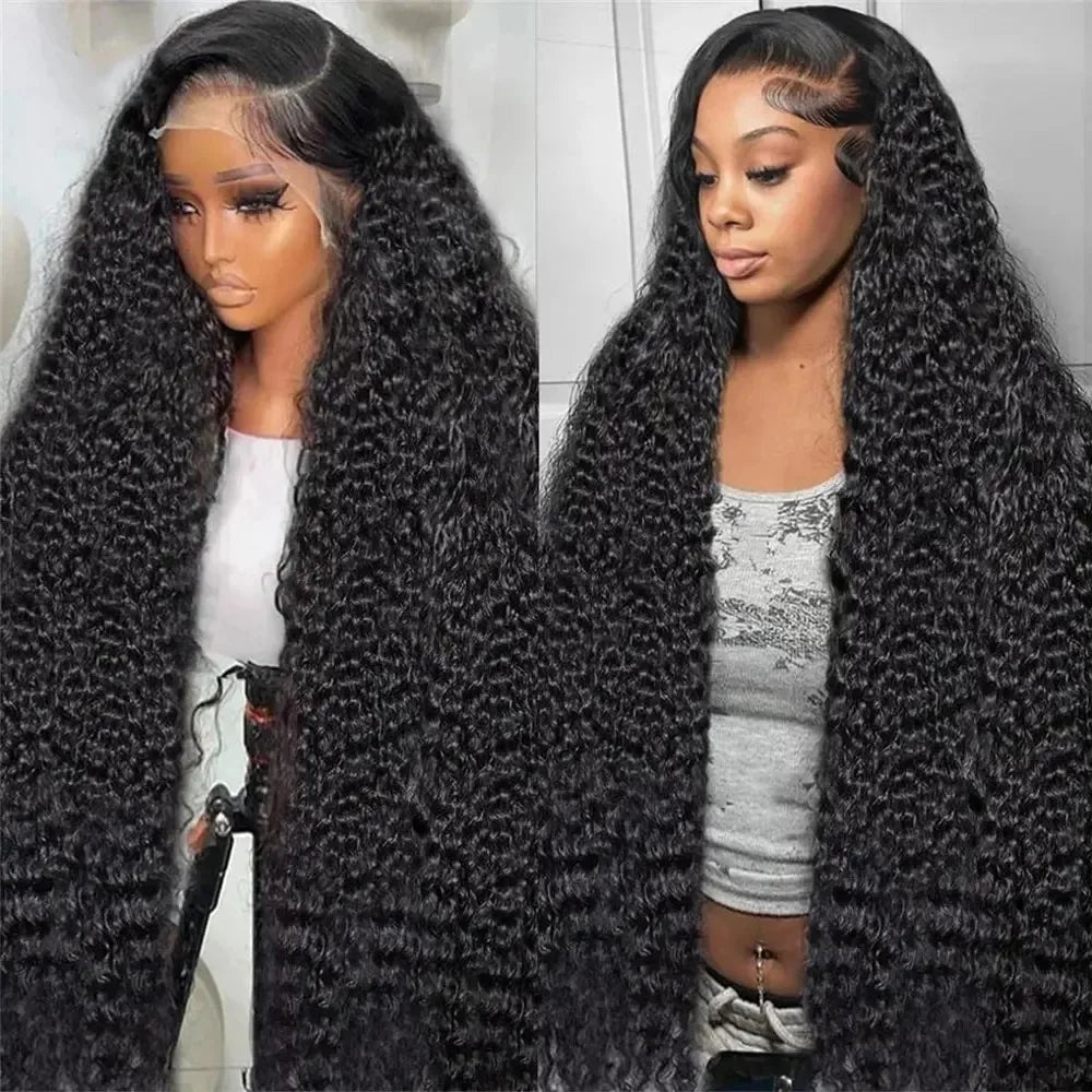 34 Inch Jerry Curly Virgin Human Hair Wig Natural Black 13x4 HD Transparent Lace Front Wig Pre Trimmed Natural Hairline Wigs