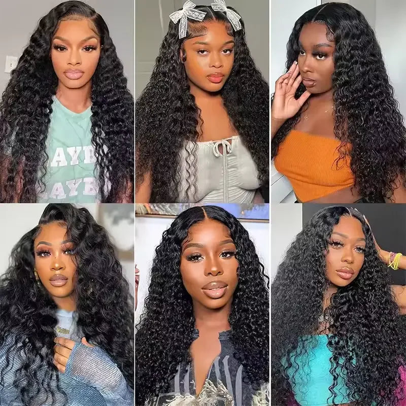 Deep Wave 13x6 HD Transparent Lace Front ≥98% Human Hair Wigs 200% Real Density Curly 13x4 Lace Frontal Wigs Women Wet And Wavy