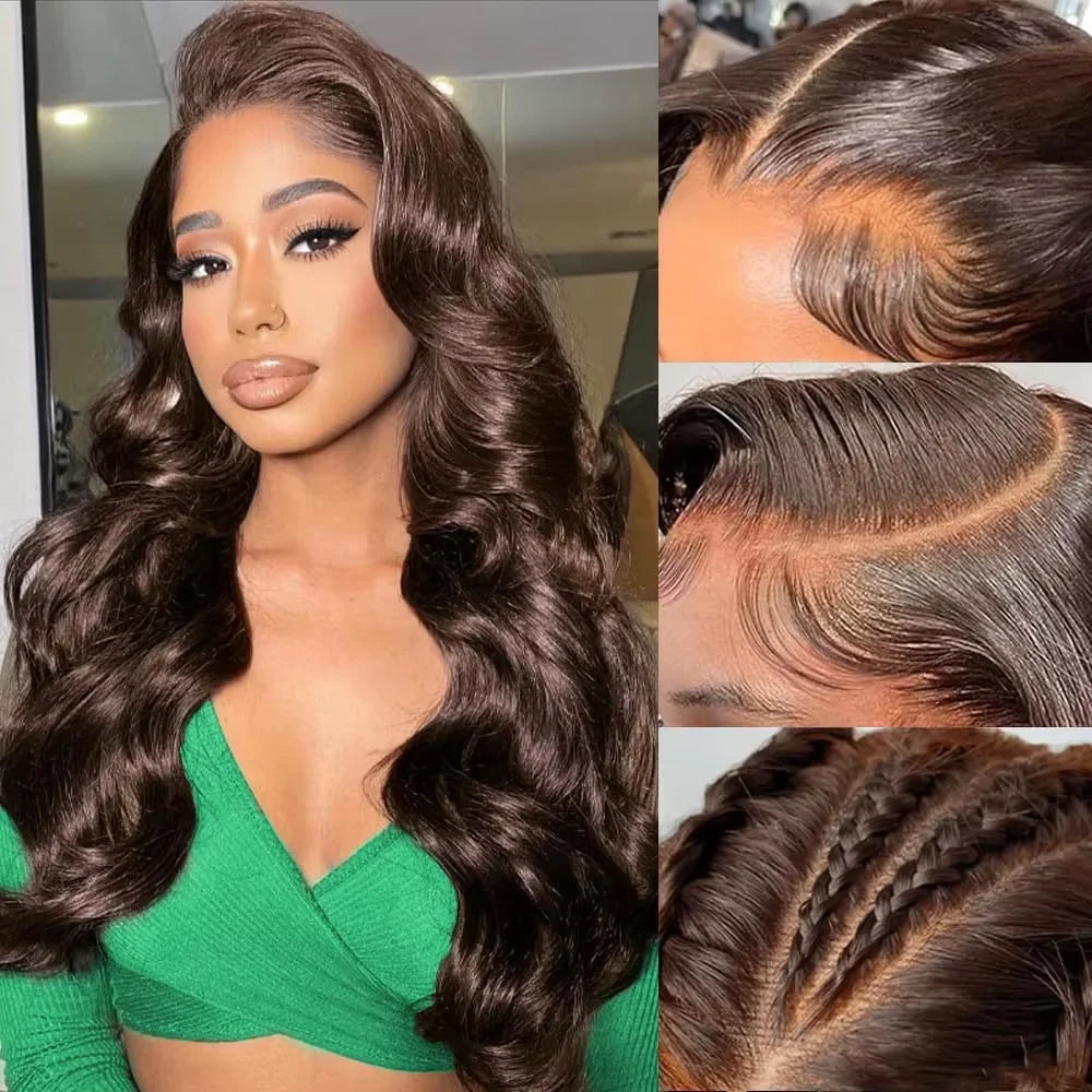 HD 200% 30 36 Inches Chocolate Brown Body Wave 13x6 Lace Front Human Hair Wigs 13x4 Lace Frontal Wig Brazilian Remy Hair Wig