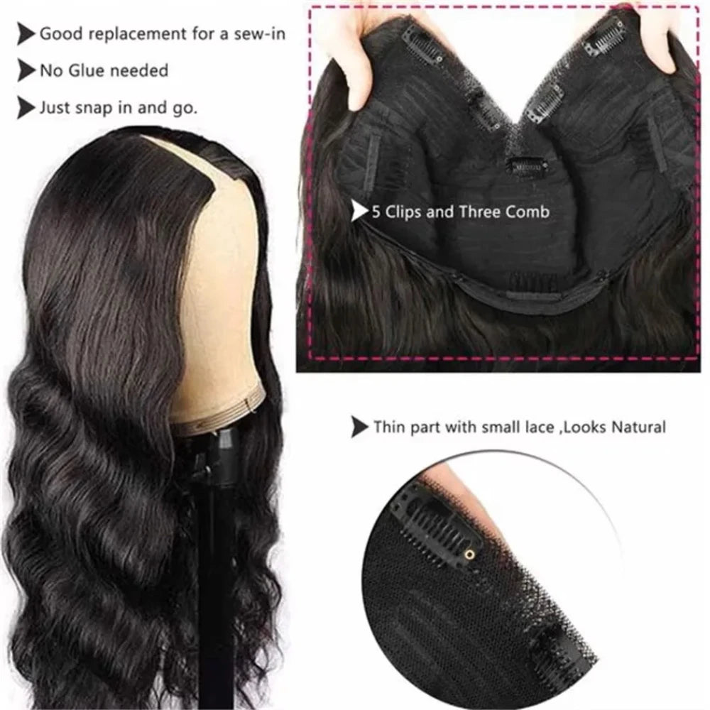 No Leave Out V Part Body Wave Wigs 200% Density Upgrade Machine Brazilian Hair 32 Inches Remy Human Hair Easy Install Natural Hair For Women