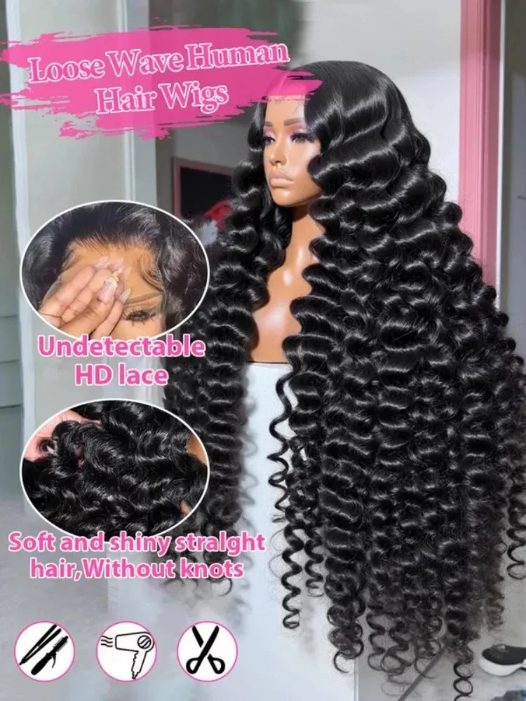 13x6 Lace Front Human Hair Wigs 40 42 Inch HD Loose Deep Wave Brazilian Curly Water Wavy 13x4 Lace Frontal Wigs For Women 250%