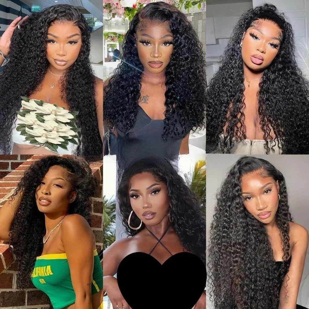 34 Inch Jerry Curly Virgin Human Hair Wig Natural Black 13x4 HD Transparent Lace Front Wig Pre Trimmed Natural Hairline Wigs