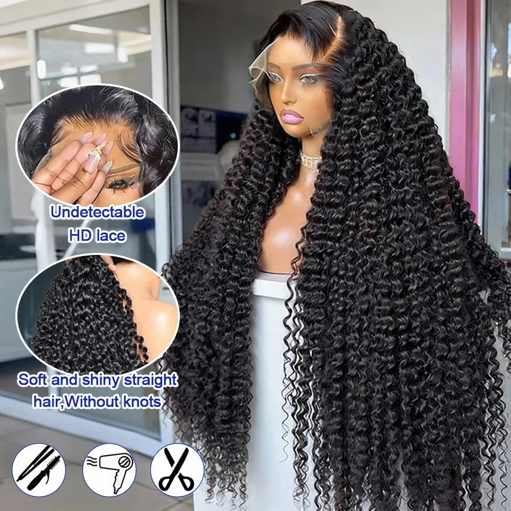 Deep Wave 13x6 HD Transparent Lace Front ≥98% Human Hair Wigs 200% Real Density Curly 13x4 Lace Frontal Wigs Women Wet And Wavy