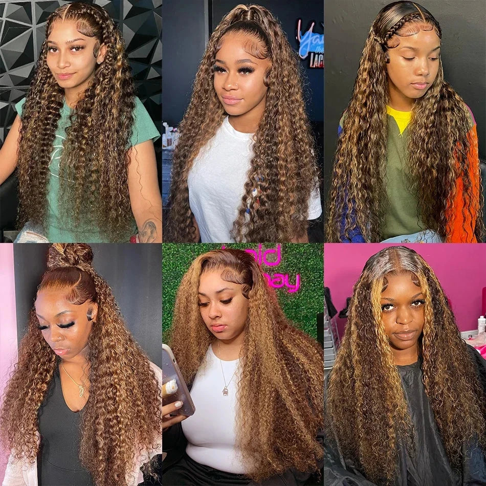 Ombre Highlight Wigs Human Hair Curly Loose Deep Wave Lace Frontal Wig 4/27 Colored Brazilian 13x4 Lace Front Wigs For Women