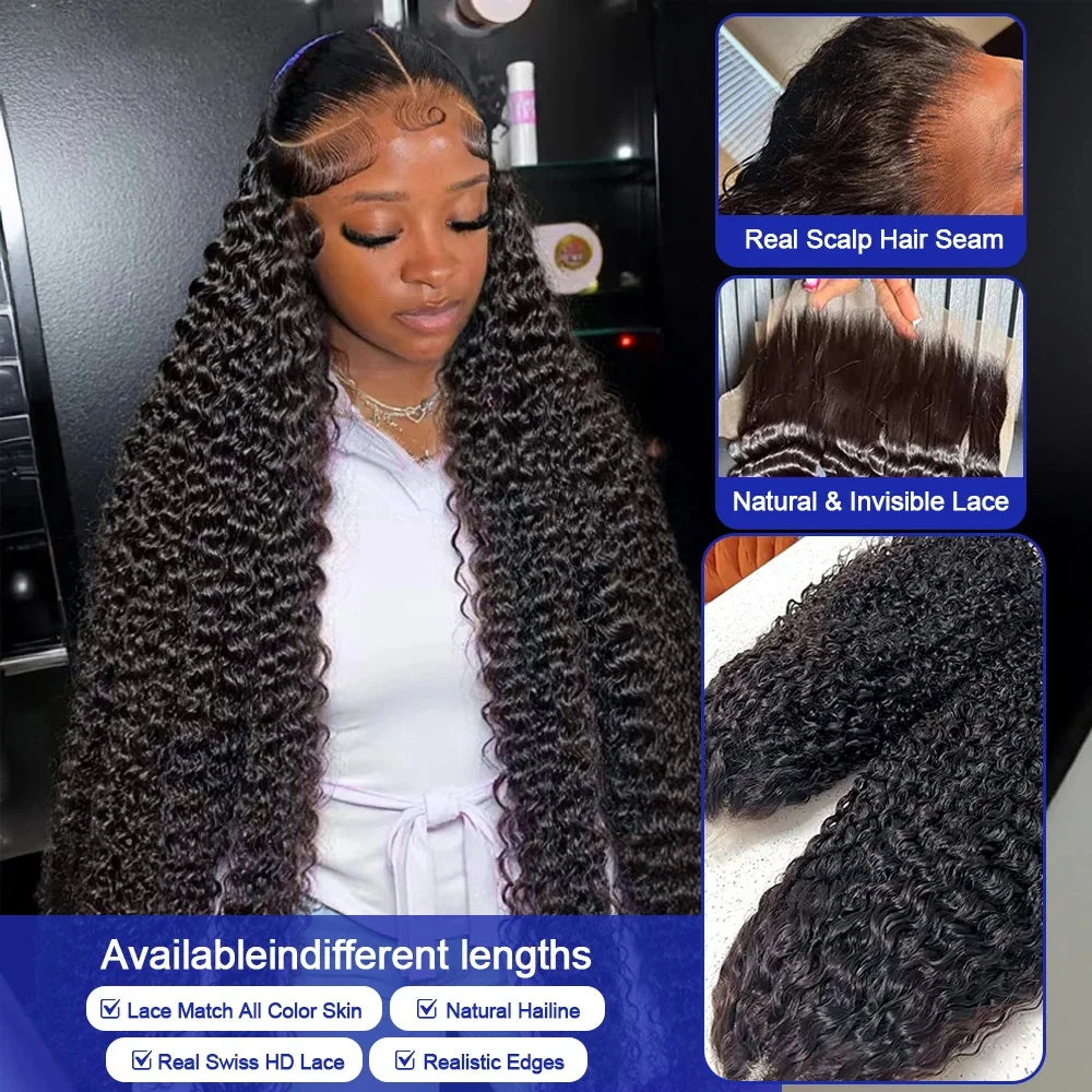 Deep Wave 13x6 HD Transparent Lace Front ≥98% Human Hair Wigs 200% Real Density Curly 13x4 Lace Frontal Wigs Women Wet And Wavy