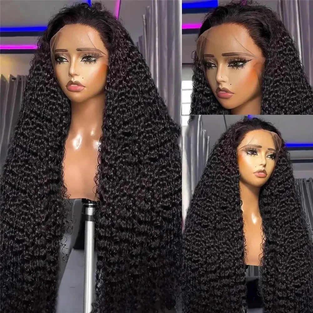 34 Inch Jerry Curly Virgin Human Hair Wig Natural Black 13x4 HD Transparent Lace Front Wig Pre Trimmed Natural Hairline Wigs