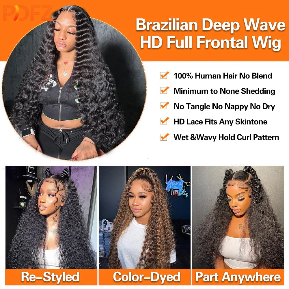 Deep Wave Wigs 13X4 HD Lace Front Human Hair Wig 42 Inch Long Curly Lace Front Human Hair Wig Pre Plucked Human Hair Wigs