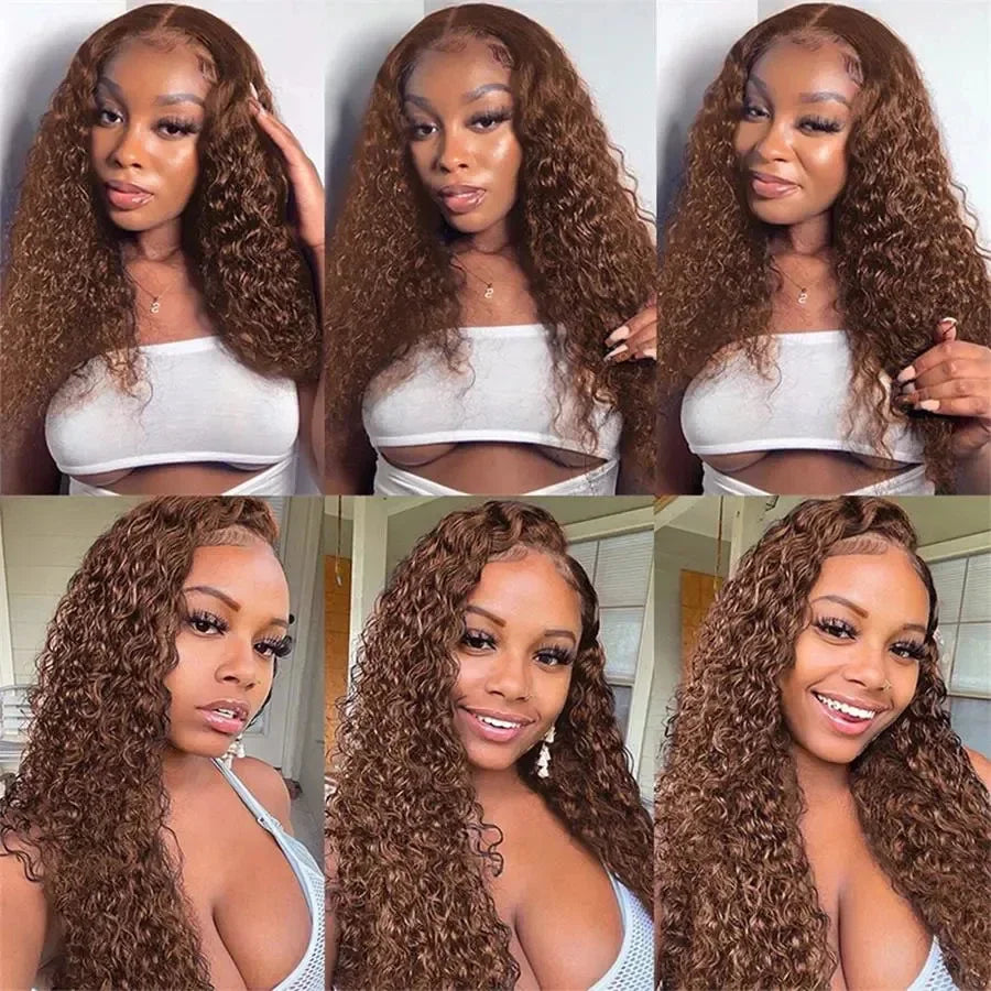 HD Chocolate Brown Curly Human Hair Wigs For Women 13x4 13x6 Deep Wave Lace Frontal Wigs Pre Plucked Brown Brazilian Human Hair