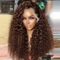 HD Chocolate Brown Curly Human Hair Wigs For Women 13x4 13x6 Deep Wave Lace Frontal Wigs Pre Plucked Brown Brazilian Human Hair