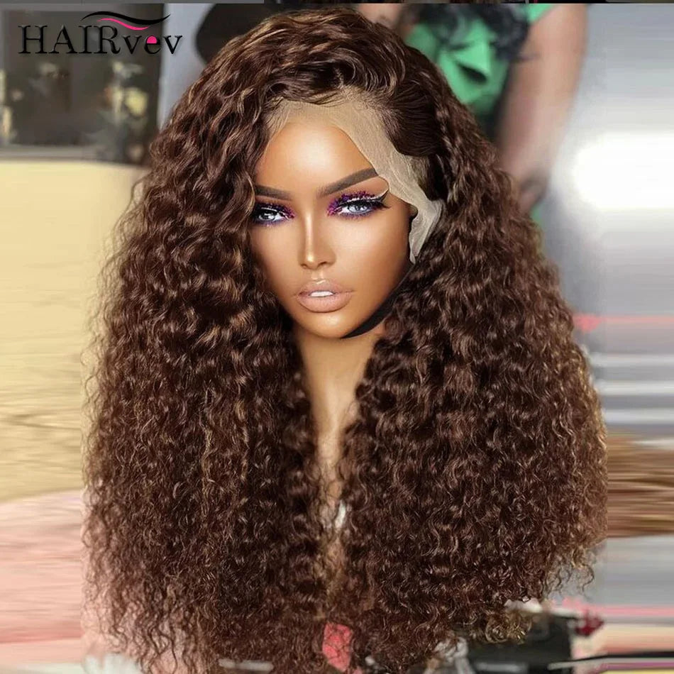 HD Chocolate Brown Curly Human Hair Wigs For Women 13x4 13x6 Deep Wave Lace Frontal Wigs Pre Plucked Brown Brazilian Human Hair
