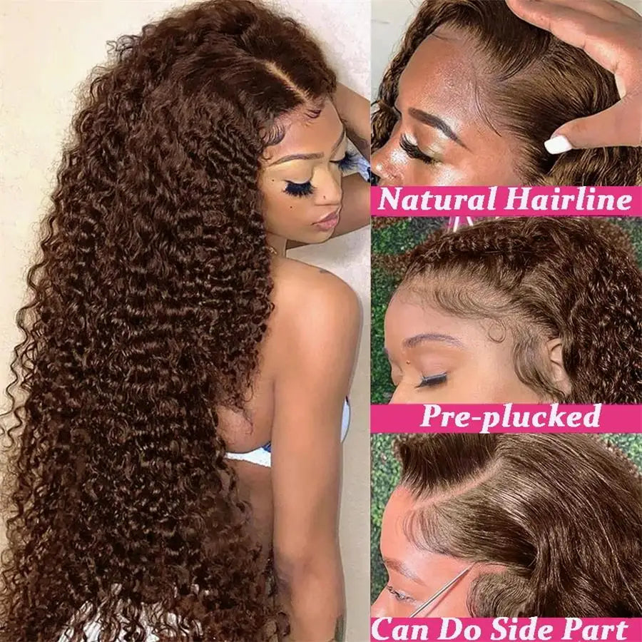 Chocolate Brown Curly Lace Front Human Hair Wigs 13x4 13x6 Brazilian Deep Wave Transparent HD Lace Frontal Wig 4x4 Bleached Wigs