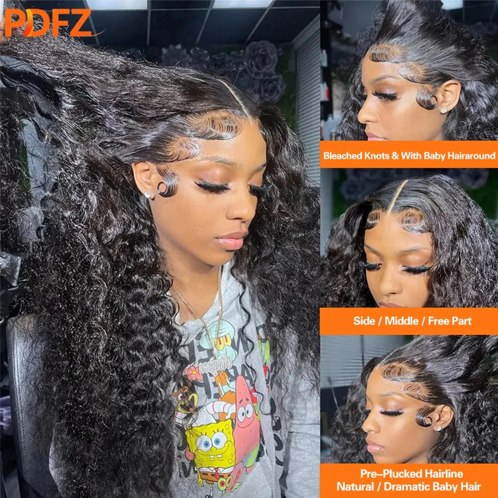 Deep Wave Wigs 13X4 HD Lace Front Human Hair Wig 42 Inch Long Curly Lace Front Human Hair Wig Pre Plucked Human Hair Wigs