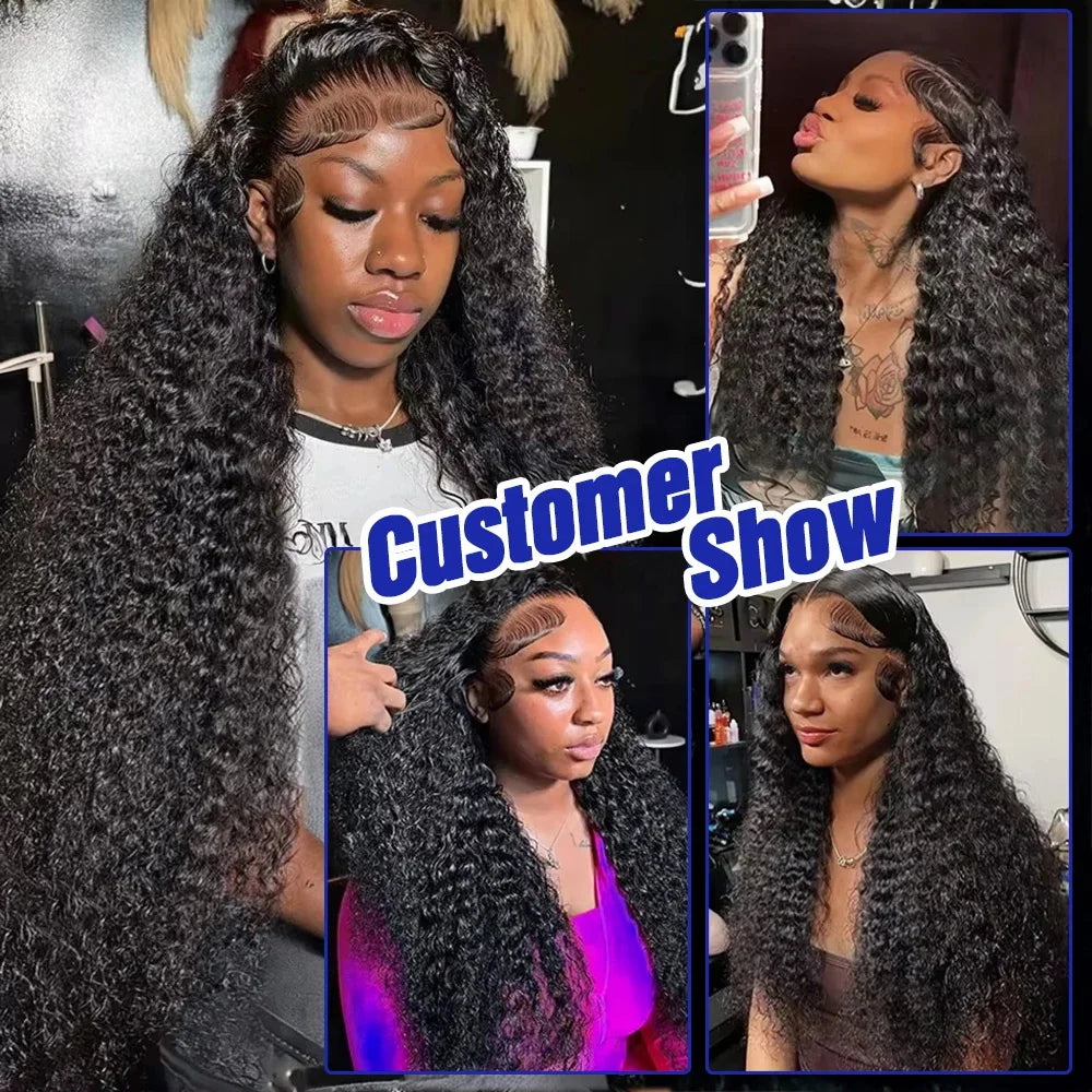 Deep Wave 13x6 HD Transparent Lace Front ≥98% Human Hair Wigs 200% Real Density Curly 13x4 Lace Frontal Wigs Women Wet And Wavy