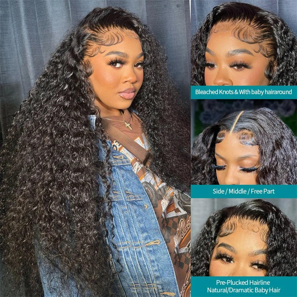 Deep Wave 13x6 HD Transparent Lace Front ≥98% Human Hair Wigs 200% Real Density Curly 13x4 Lace Frontal Wigs Women Wet And Wavy