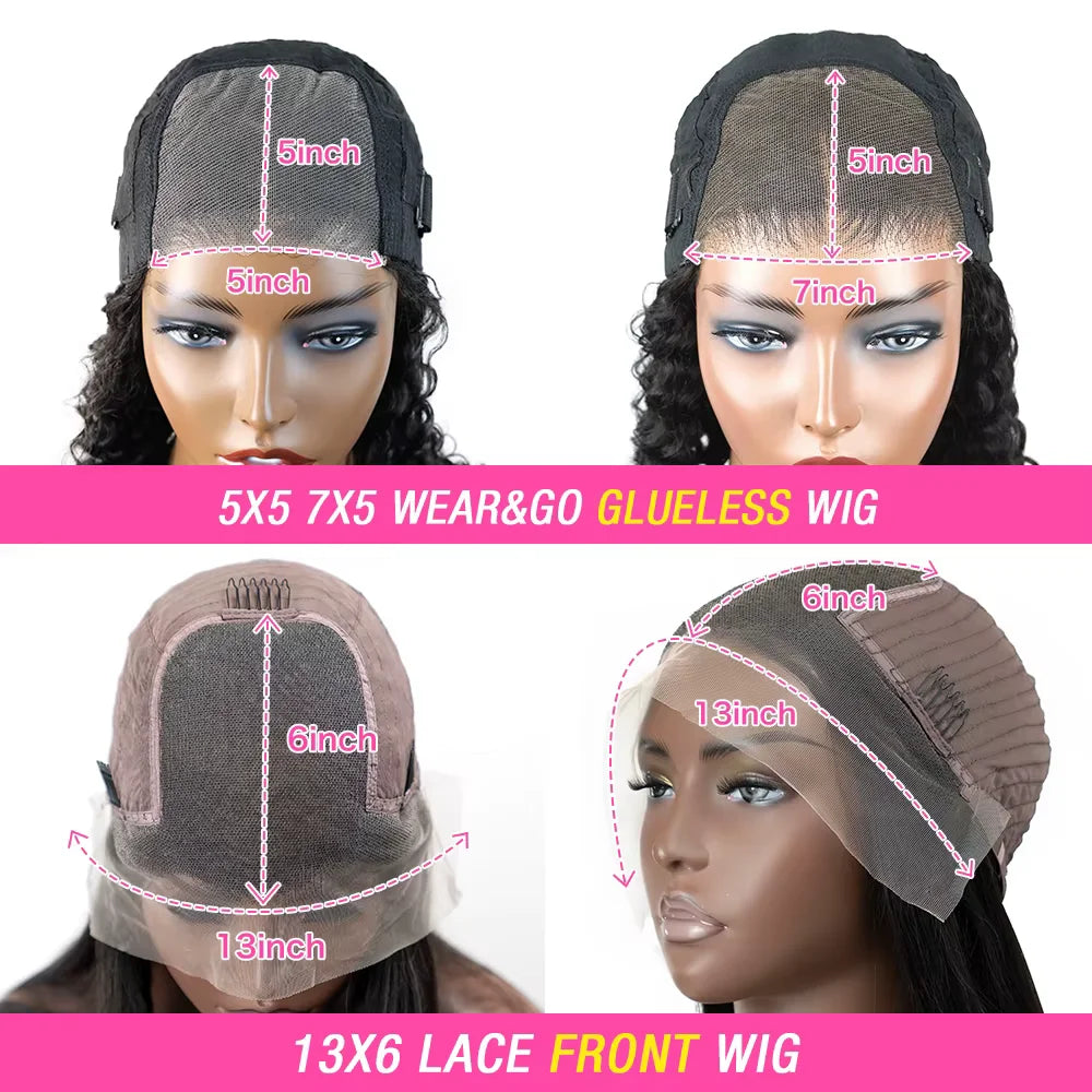 13x6 Hd Glueless Wear And Go Water Wave Wig Human Hair For Women 7x5 Frontal Curly Lace Front Wigs On Clearance Sale 250 Density
