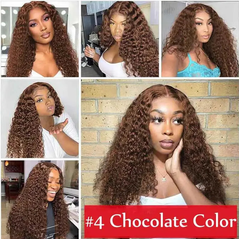 Chocolate Brown Curly Lace Front Human Hair Wigs 13x4 13x6 Brazilian Deep Wave Transparent HD Lace Frontal Wig 4x4 Bleached Wigs