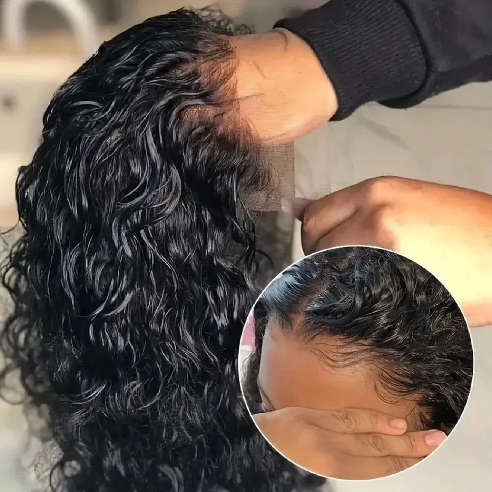 34 Inch Jerry Curly Virgin Human Hair Wig Natural Black 13x4 HD Transparent Lace Front Wig Pre Trimmed Natural Hairline Wigs