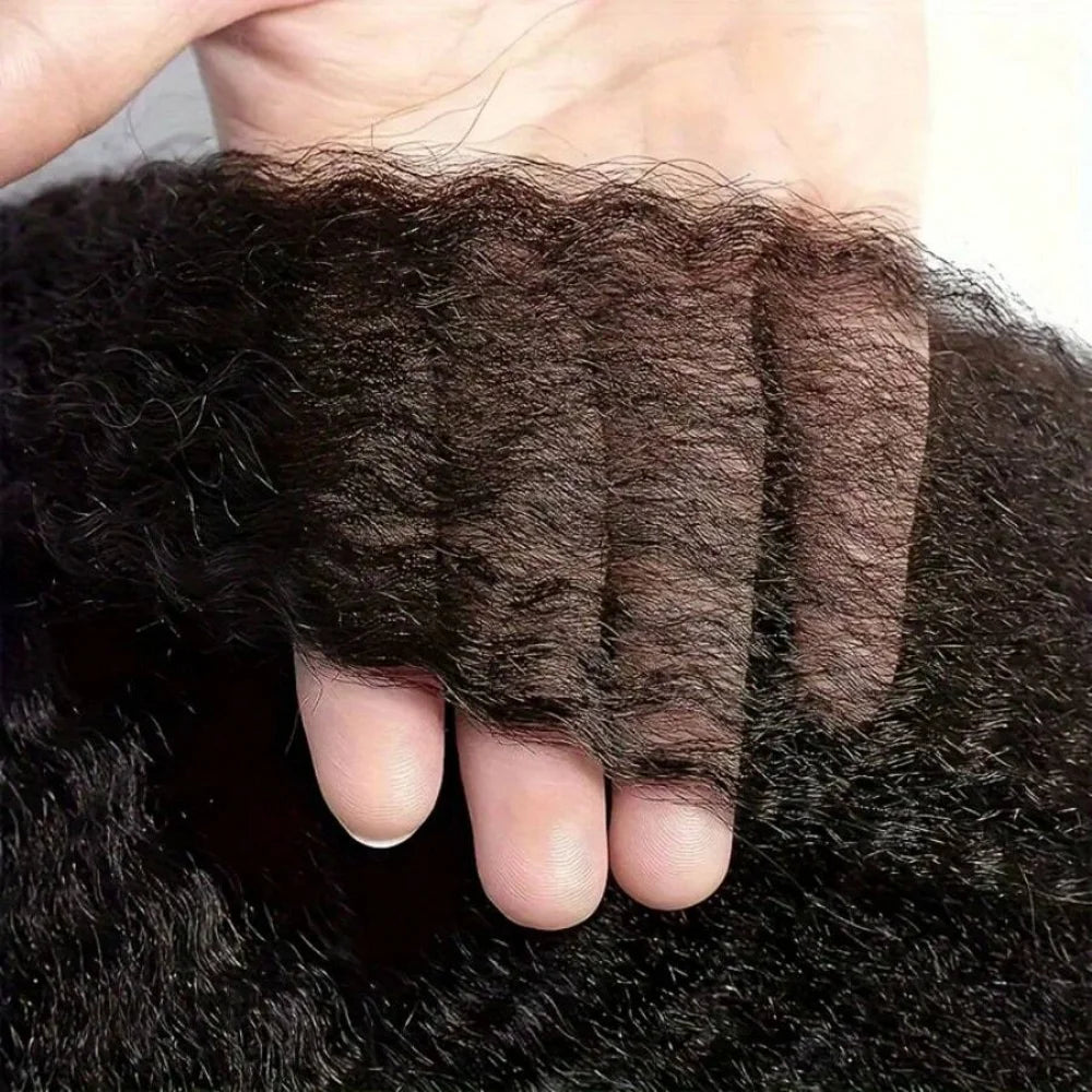 4C Curly Edges Kinky Straight Human Hair Wig 13X4 HD Transarent Lace Frontal Human Hair Wig Wear And Go Glueless Human Hair Wigs
