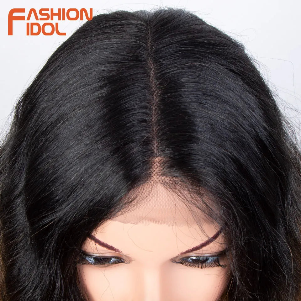 FASHION IDOL 42inch/105cm Super Long Lace Front Wigs Water Wavy Curly Hair Synthetic Wigs For Women Ombre Blonde Wigs Cosplay
