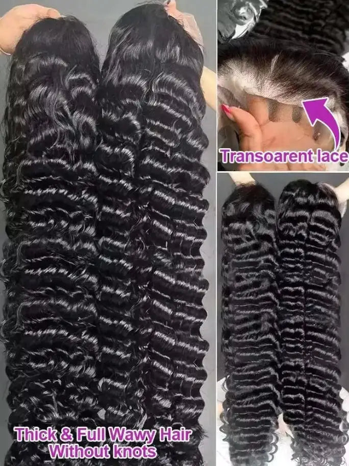 13x6 Lace Front Human Hair Wigs 40 42 Inch HD Loose Deep Wave Brazilian Curly Water Wavy 13x4 Lace Frontal Wigs For Women 250%