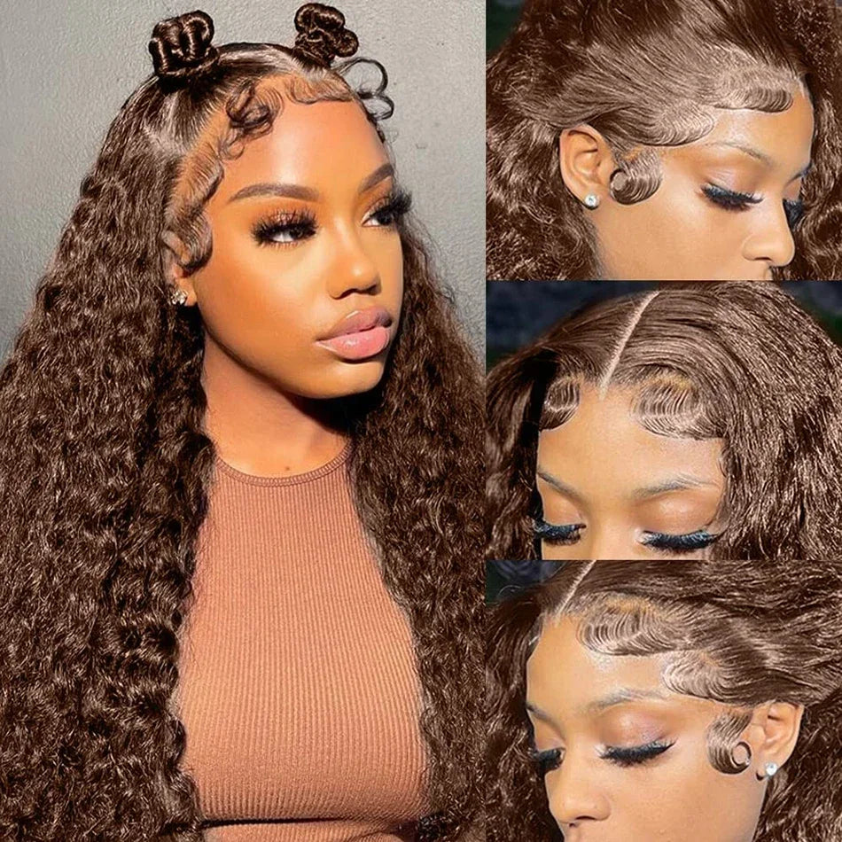 HD Chocolate Brown Curly Human Hair Wigs For Women 13x4 13x6 Deep Wave Lace Frontal Wigs Pre Plucked Brown Brazilian Human Hair