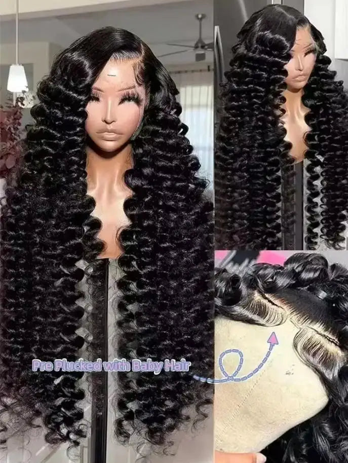 13x6 Lace Front Human Hair Wigs 40 42 Inch HD Loose Deep Wave Brazilian Curly Water Wavy 13x4 Lace Frontal Wigs For Women 250%