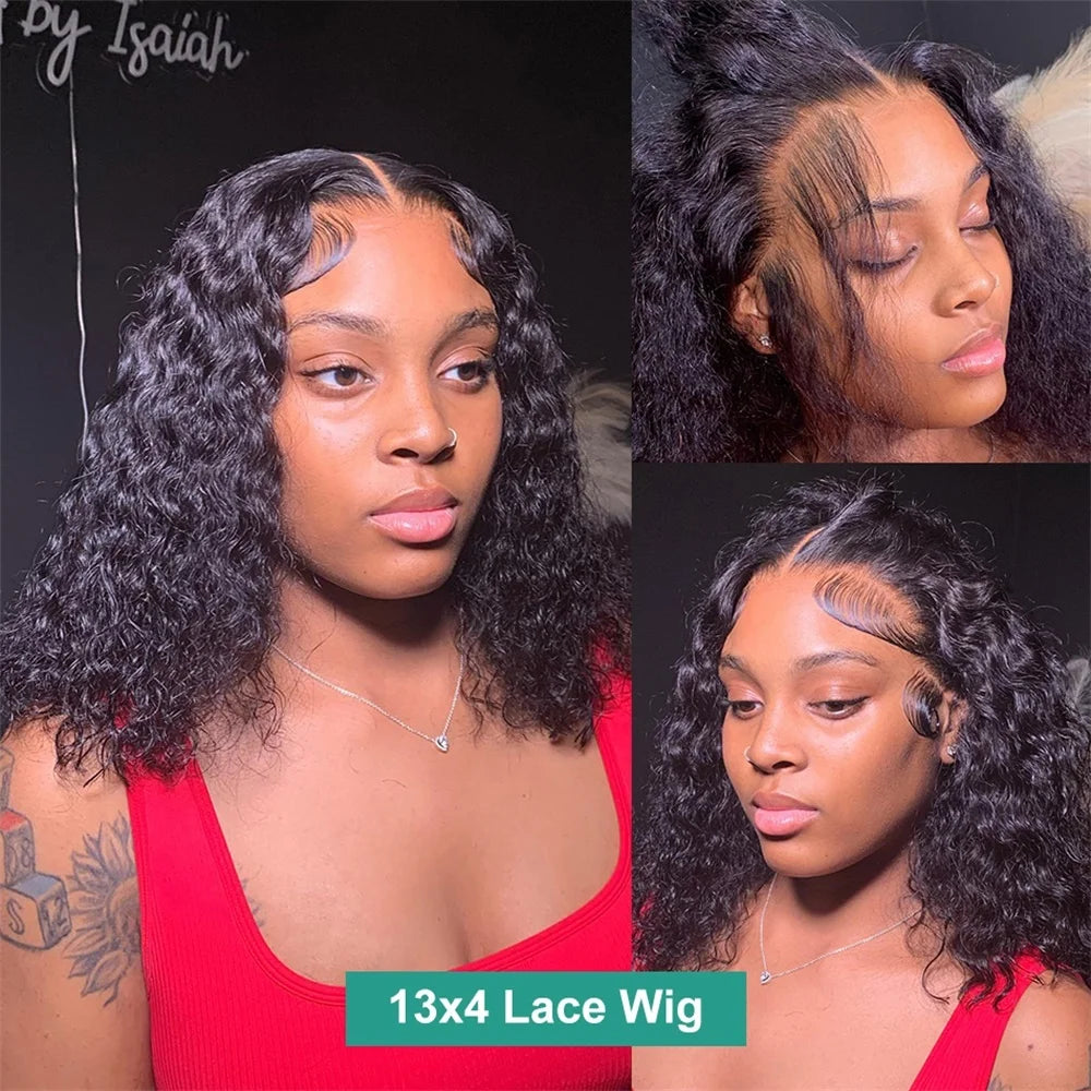 Deep Wave 13x6 HD Transparent Lace Front ≥98% Human Hair Wigs 200% Real Density Curly 13x4 Lace Frontal Wigs Women Wet And Wavy