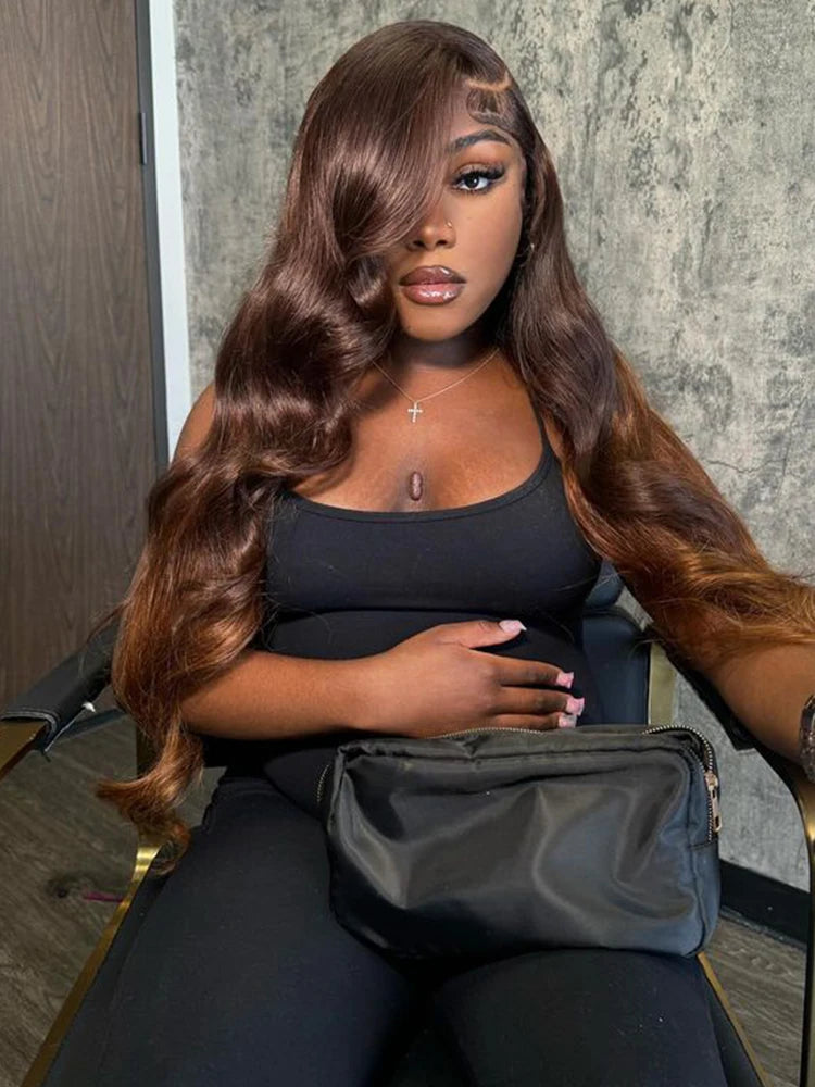 HD 200% 30 36 Inches Chocolate Brown Body Wave 13x6 Lace Front Human Hair Wigs 13x4 Lace Frontal Wig Brazilian Remy Hair Wig