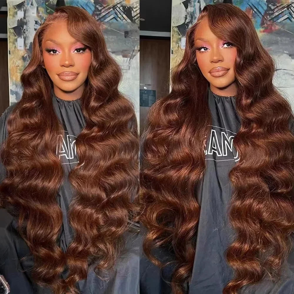 HD 200% 30 36 Inches Chocolate Brown Body Wave 13x6 Lace Front Human Hair Wigs 13x4 Lace Frontal Wig Brazilian Remy Hair Wig