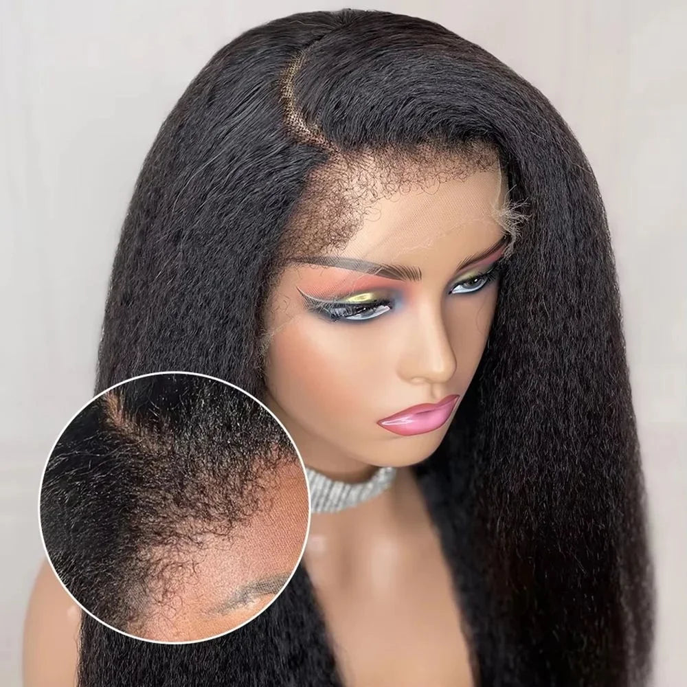 4C Curly Edges Kinky Straight Human Hair Wig 13X4 HD Transarent Lace Frontal Human Hair Wig Wear And Go Glueless Human Hair Wigs