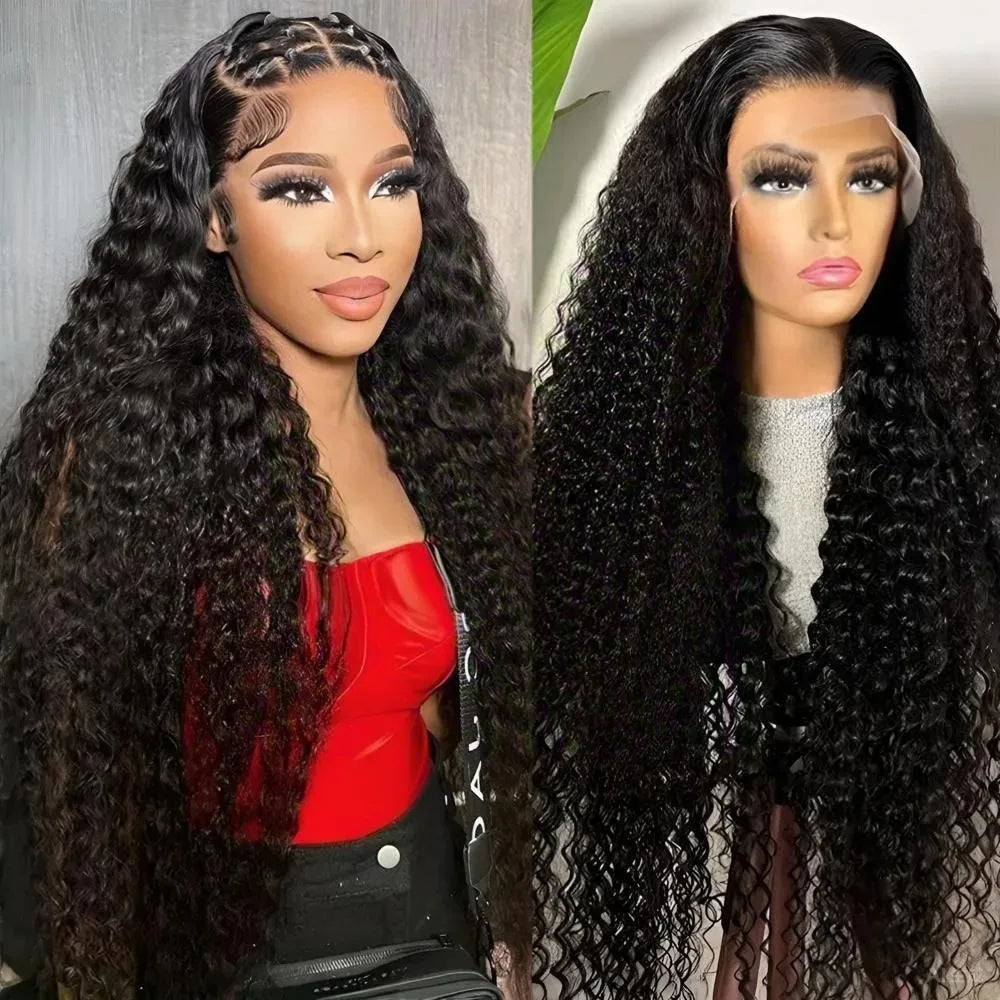 34 Inch Jerry Curly Virgin Human Hair Wig Natural Black 13x4 HD Transparent Lace Front Wig Pre Trimmed Natural Hairline Wigs