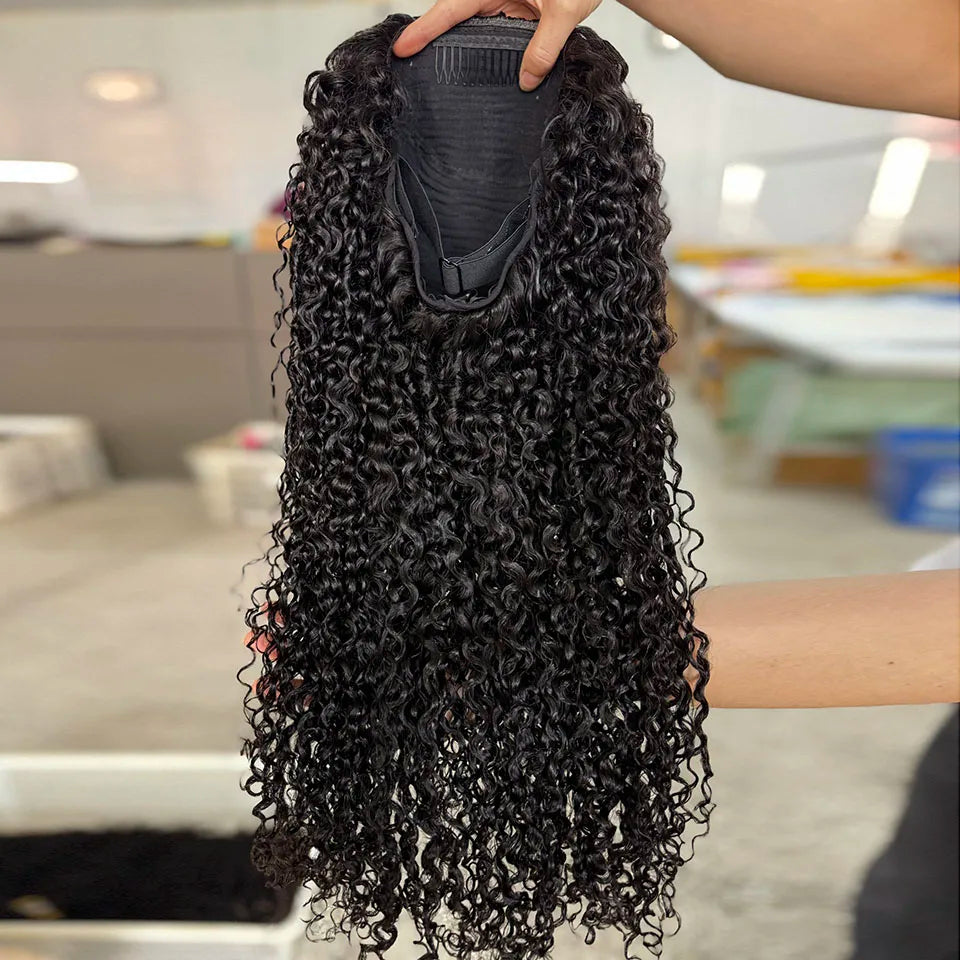 4A Wavy Curly Flip Over Human Hair Half Wigs Water Curly Lace Free Half Wig For Women Invisible Natural Wig For Quickly Install